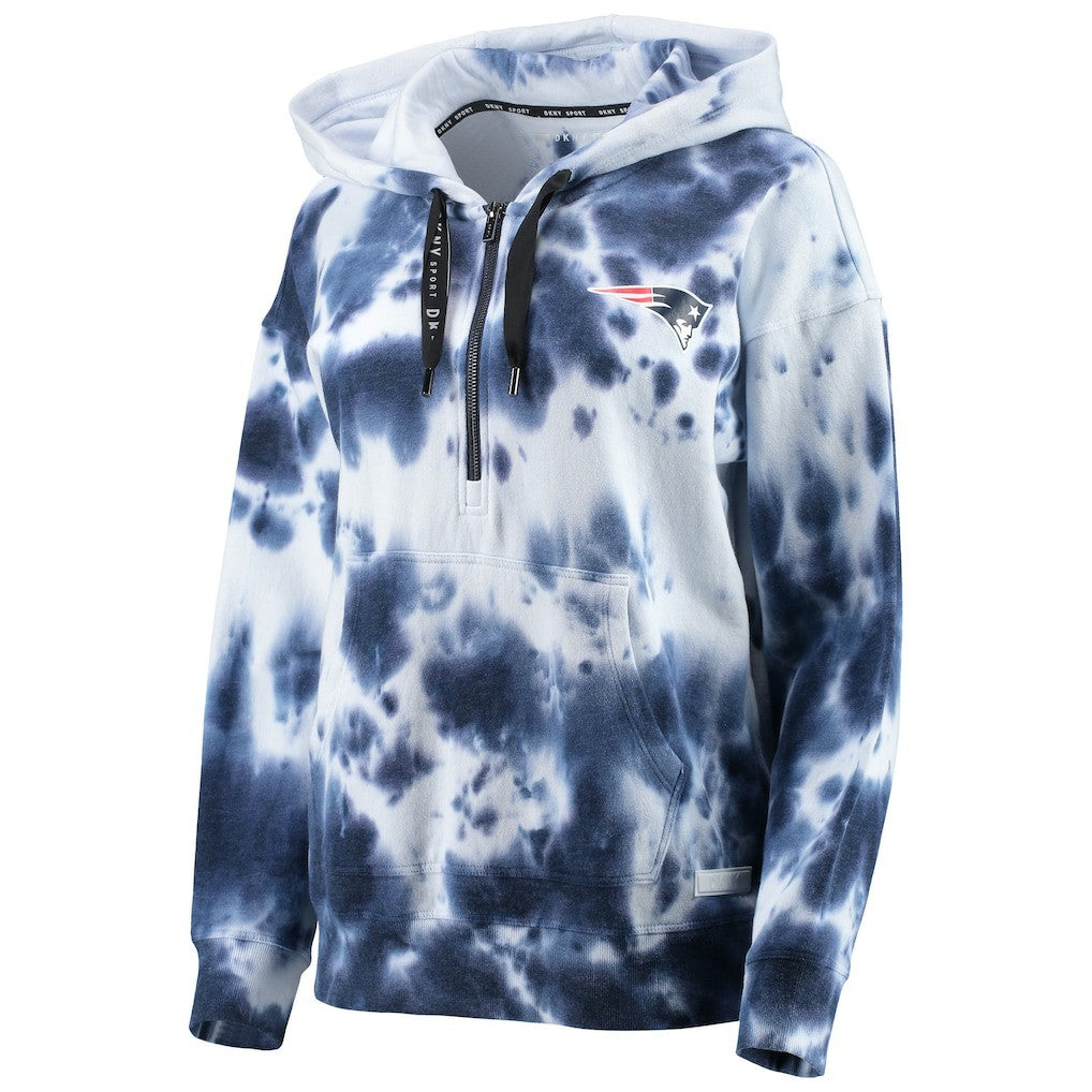 New England Patriots DKNY Sport Women's Dakota Oversized Tie-Dye Half-Zip Hoodie White/Navy | NFL