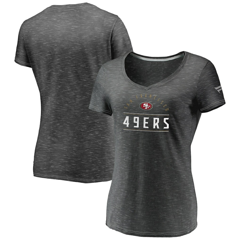 San Francisco 49ers Women's League Leader Space Dye V-Neck T-Shirt Charcoal | Fanatics