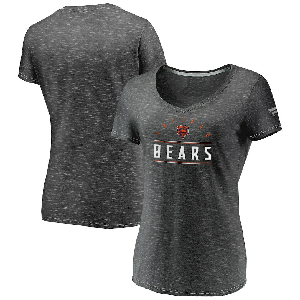 Chicago Bears Women's League Leader Space Dye V-Neck T-Shirt Charcoal | Fanatics