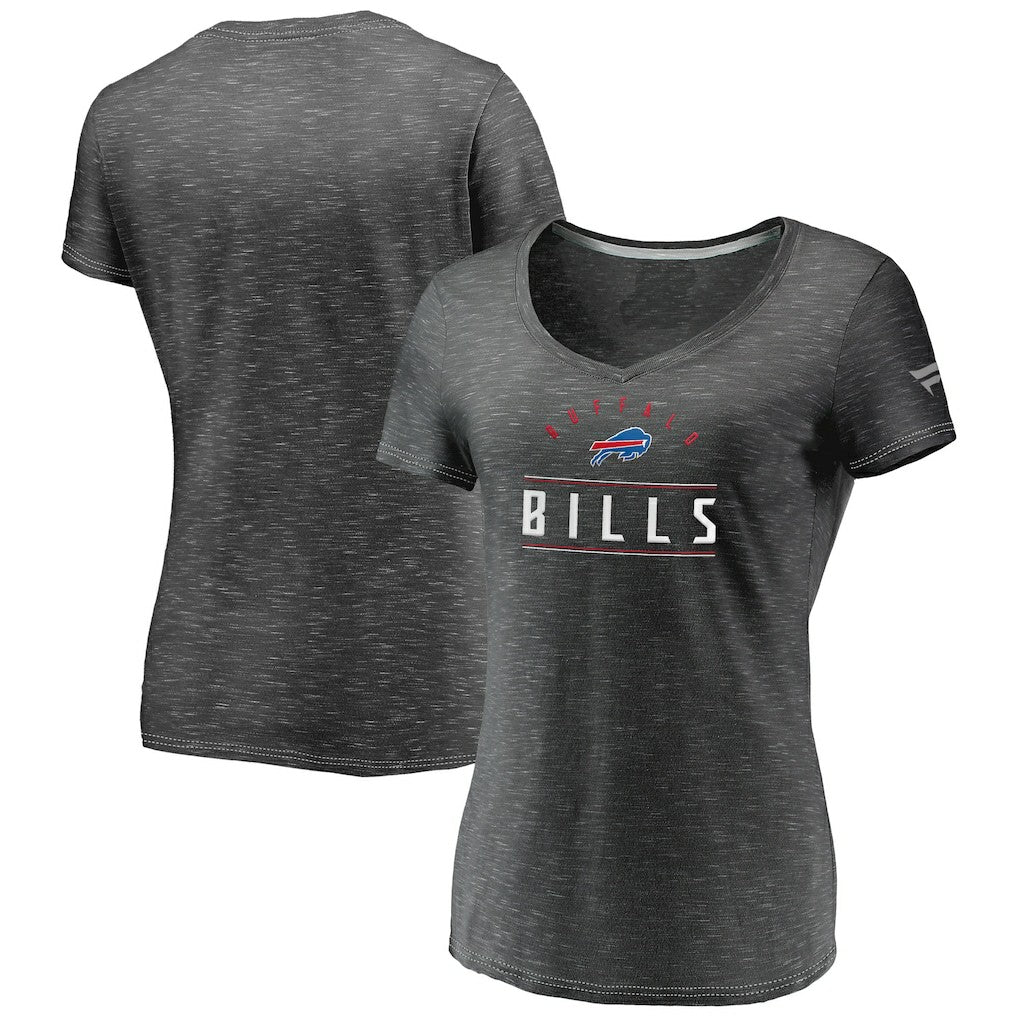 Buffalo Bills Women's League Leader Space Dye V-Neck T-Shirt Charcoal | Fanatics