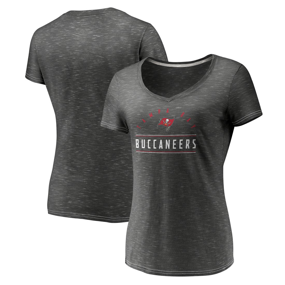 Tampa Bay Buccaneers Women's League Leader Space Dye V-Neck T-Shirt Charcoal | Fanatics