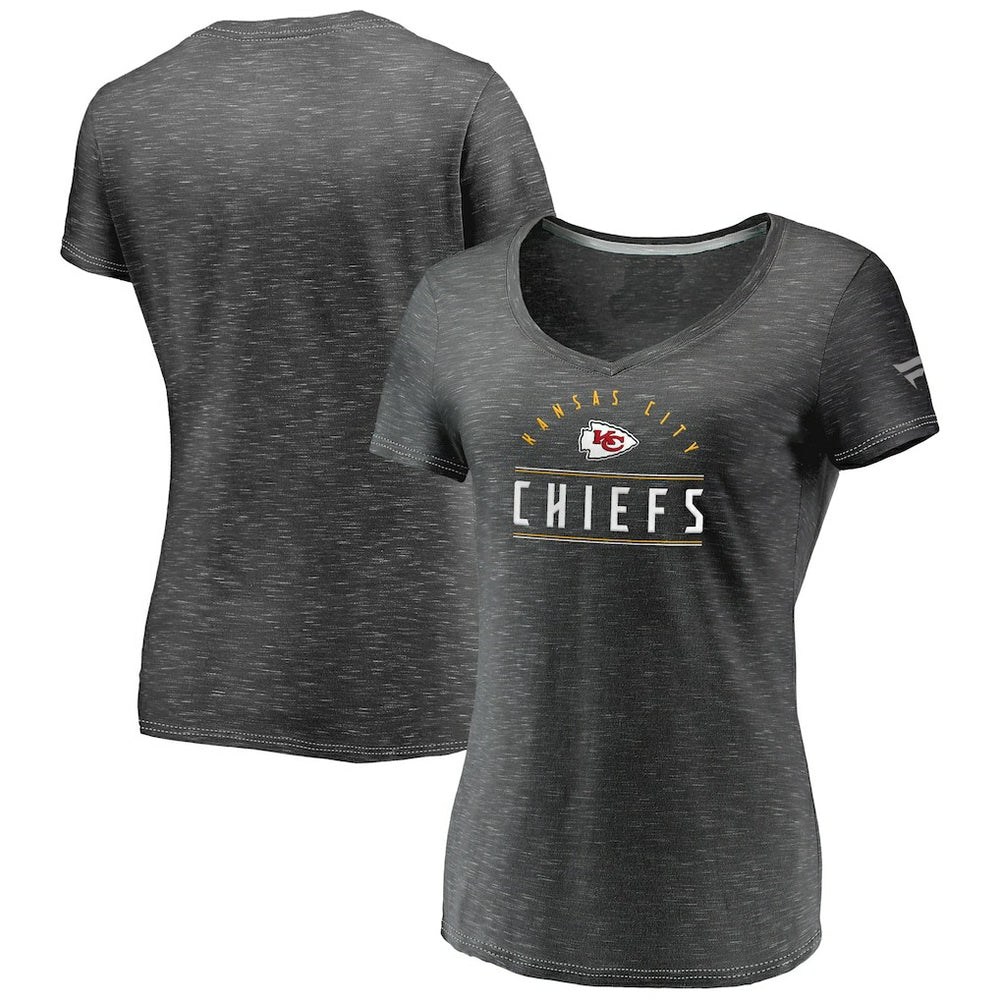 Kansas City Chiefs Women's League Leader Space Dye V-Neck T-Shirt Charcoal | Fanatics