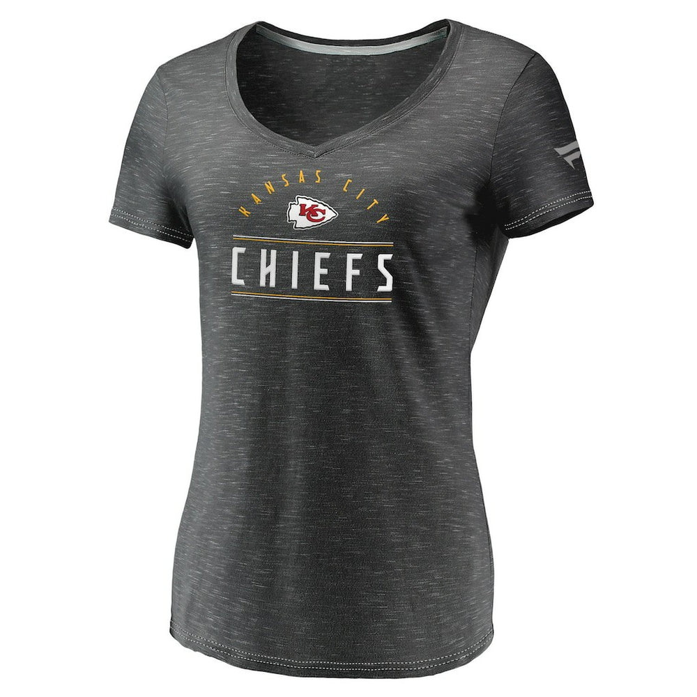 Kansas City Chiefs Women's League Leader Space Dye V-Neck T-Shirt Charcoal | Fanatics