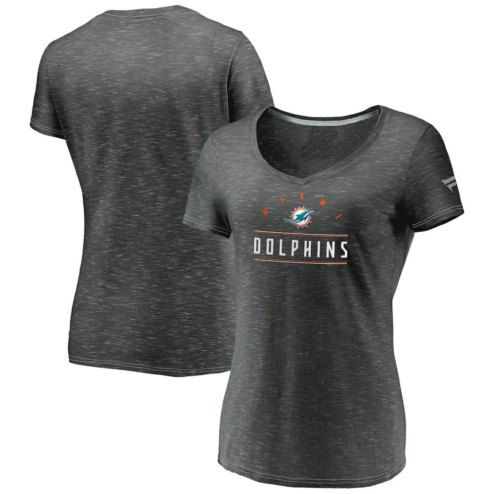 Miami Dolphins Women's League Leader Space Dye V-Neck T-Shirt Charcoal | Fanatics