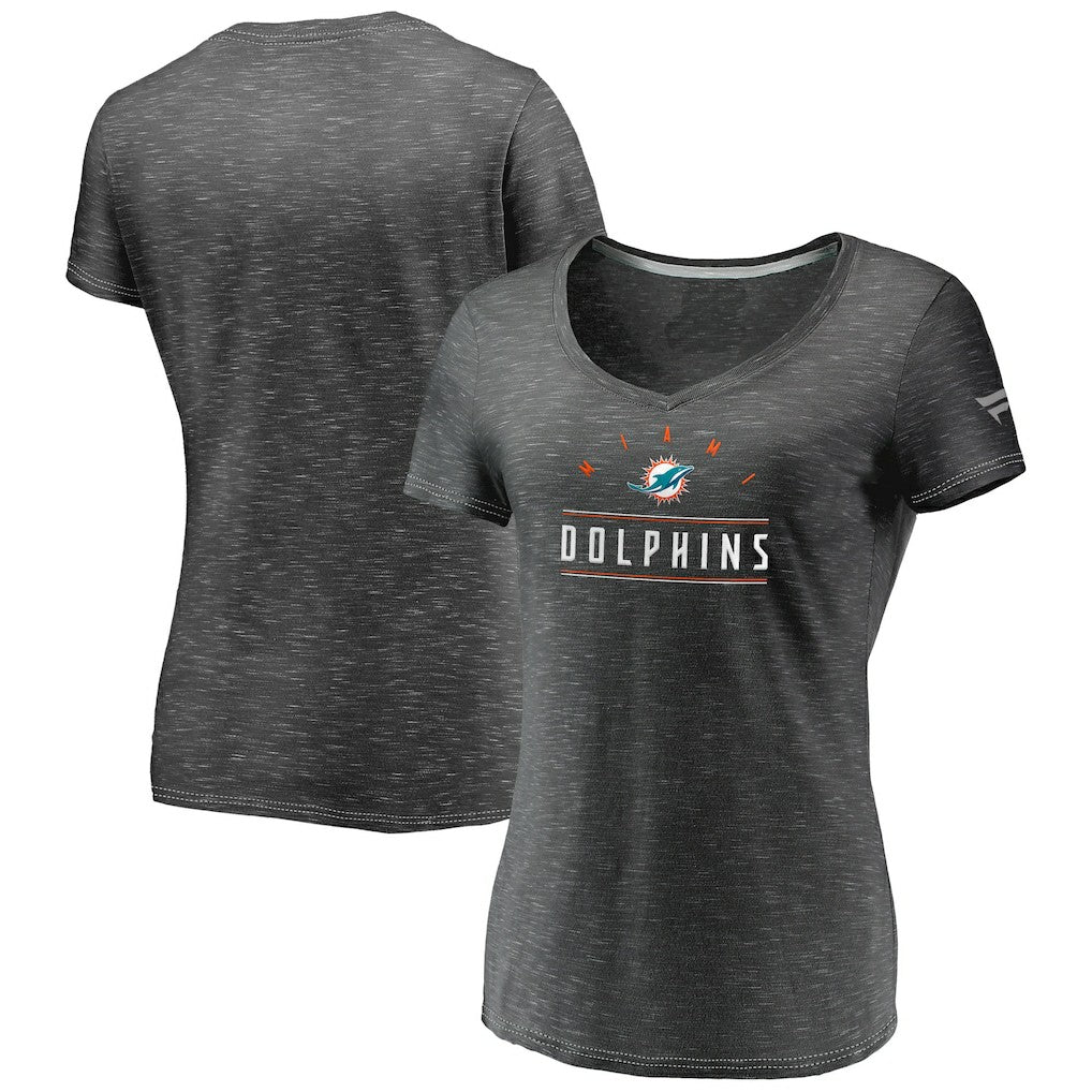 Miami Dolphins Women's League Leader Space Dye V-Neck T-Shirt Charcoal | Fanatics