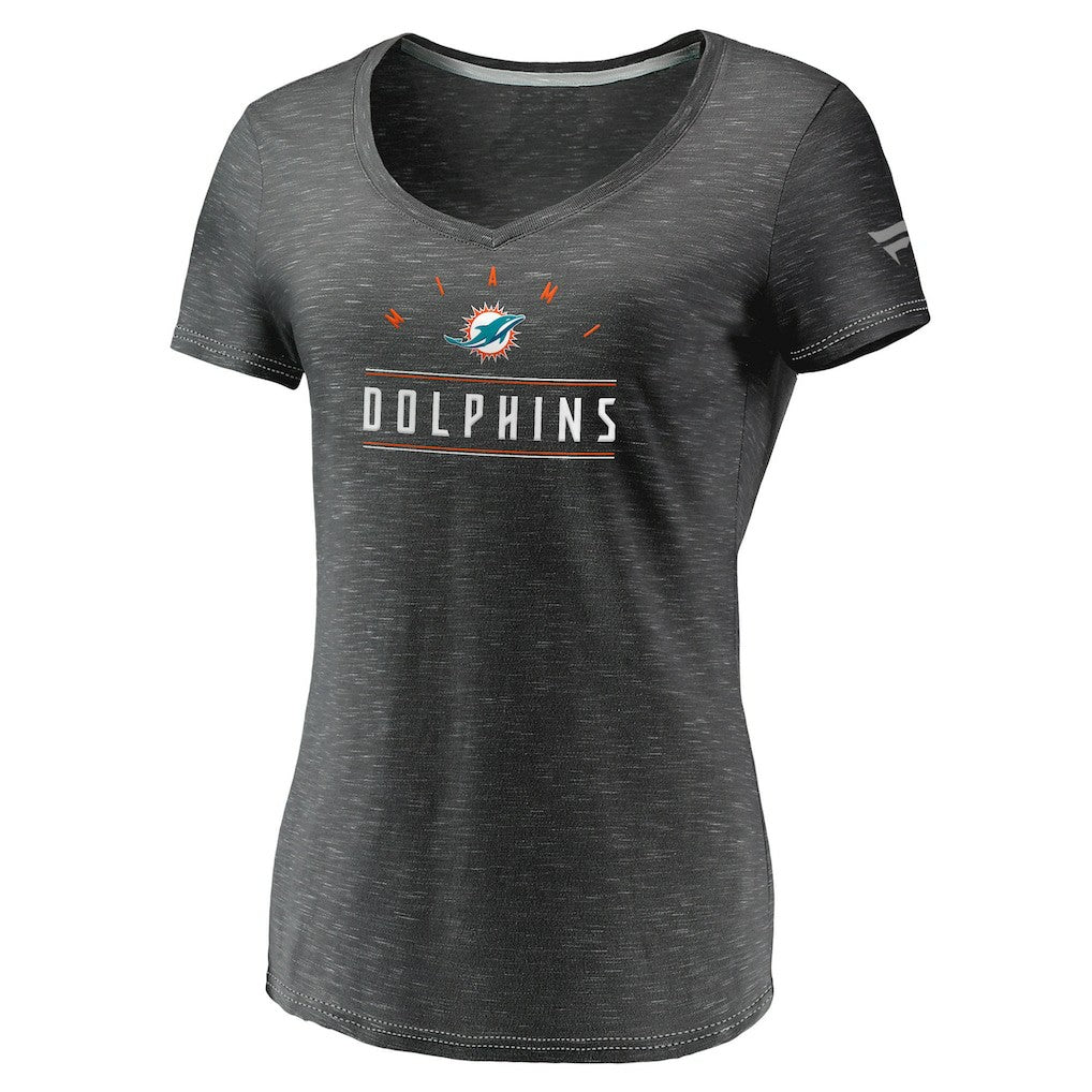 Miami Dolphins Women's League Leader Space Dye V-Neck T-Shirt Charcoal | Fanatics
