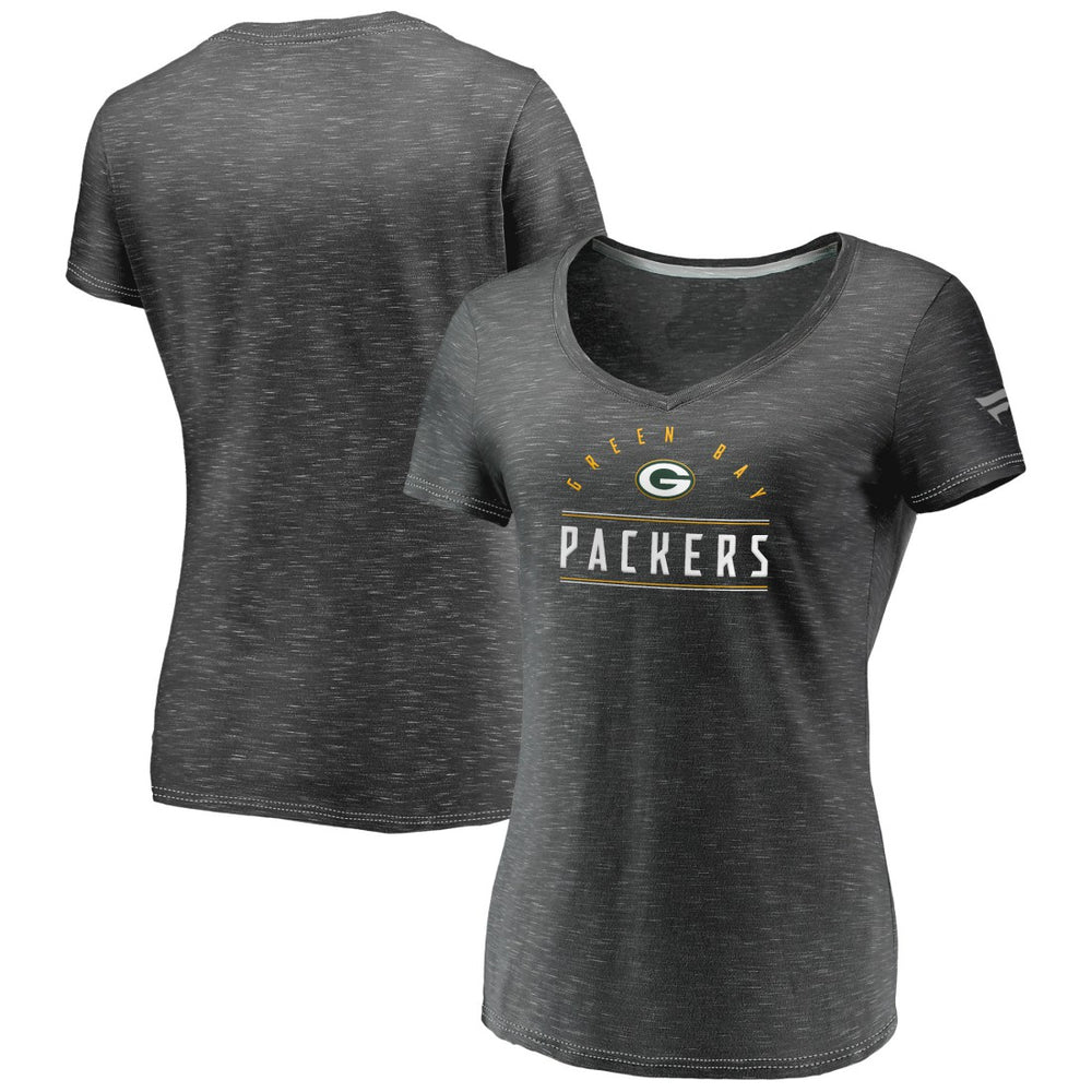 Green Bay Packers Women's League Leader Space Dye V-Neck T-Shirt Charcoal | Fanatics