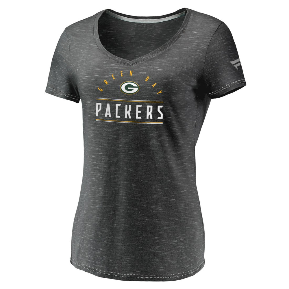 Green Bay Packers Women's League Leader Space Dye V-Neck T-Shirt Charcoal | Fanatics
