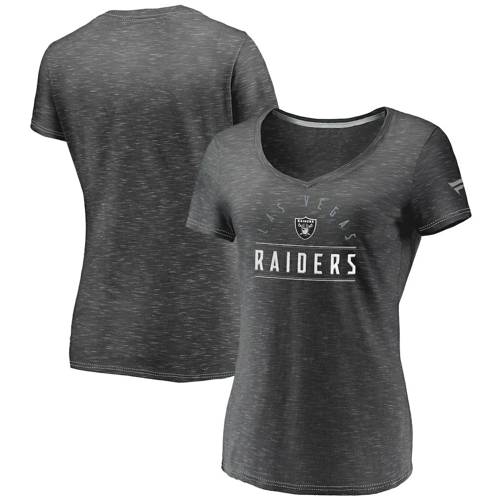 Las Vegas Raiders Women's League Leader Space Dye V-Neck T-Shirt Charcoal | Fanatics