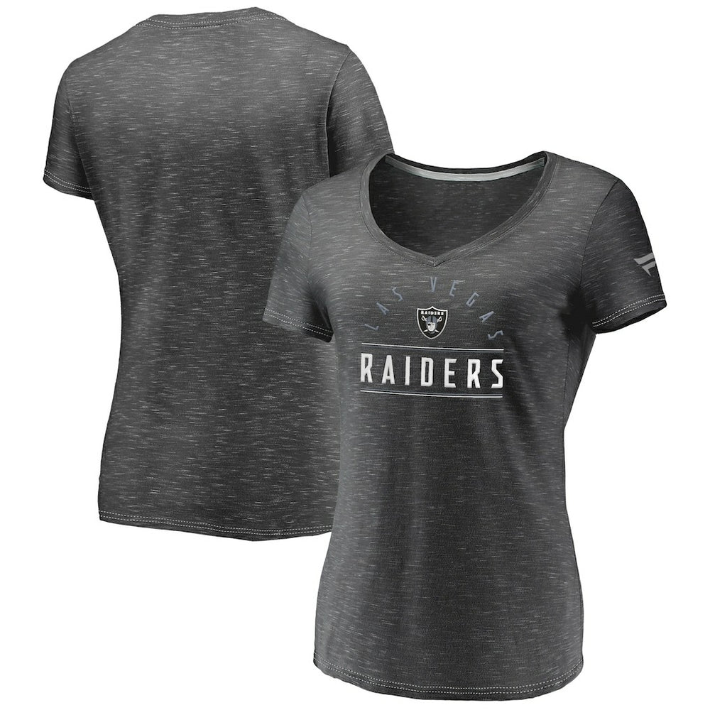 Las Vegas Raiders Women's League Leader Space Dye V-Neck T-Shirt Charcoal | Fanatics