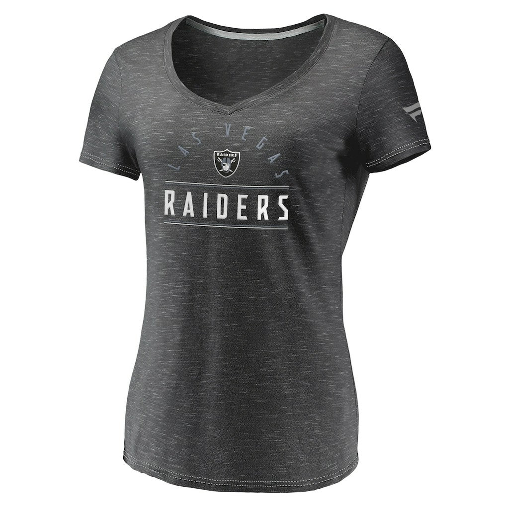 Las Vegas Raiders Women's League Leader Space Dye V-Neck T-Shirt Charcoal | Fanatics
