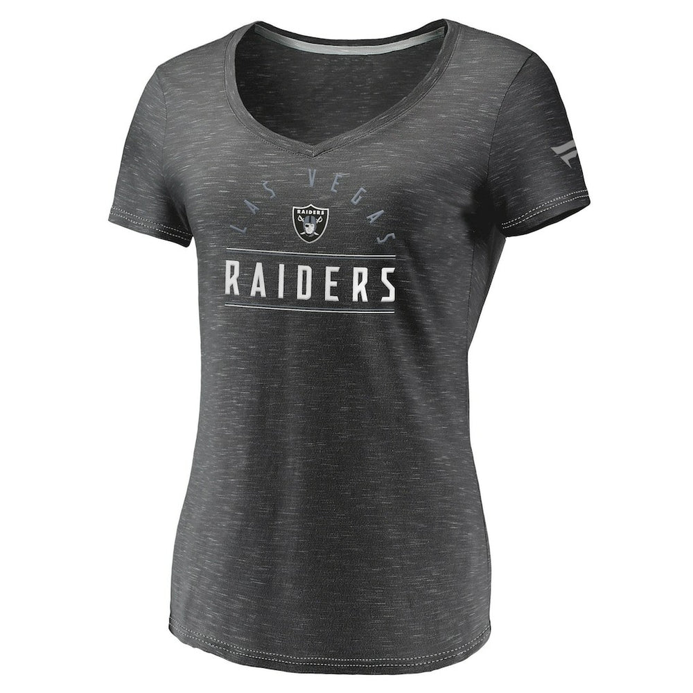 Las Vegas Raiders Women's League Leader Space Dye V-Neck T-Shirt Charcoal | Fanatics