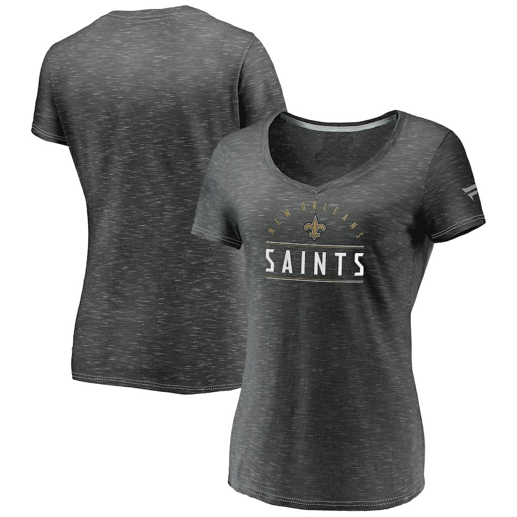 New Orleans Saints Women's League Leader Space Dye V-Neck T-Shirt Charcoal | Fanatics