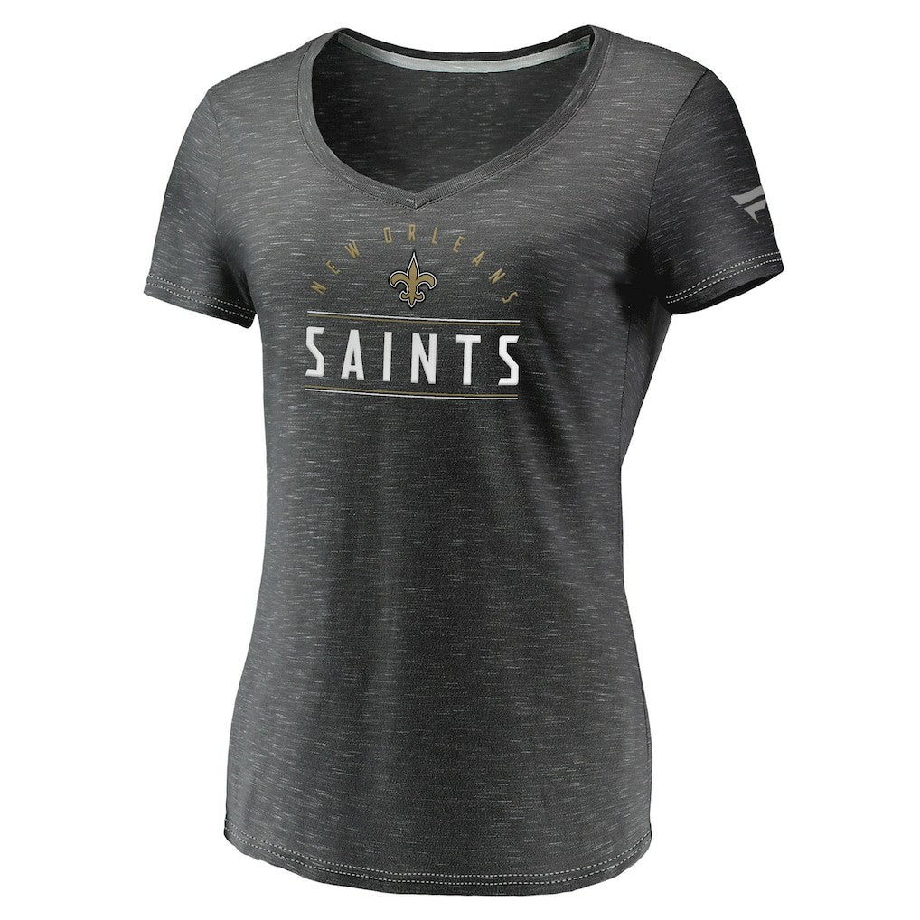 New Orleans Saints Women's League Leader Space Dye V-Neck T-Shirt Charcoal | Fanatics