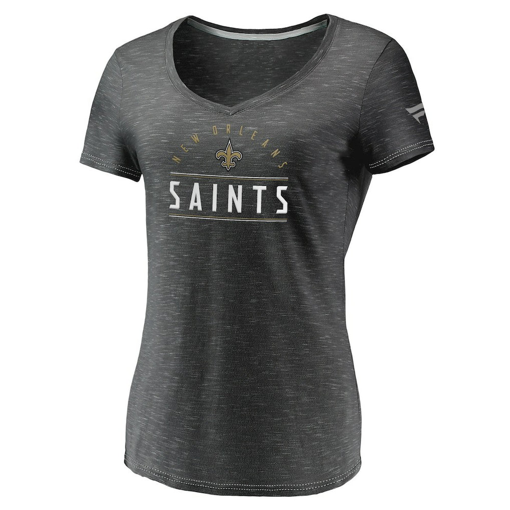 New Orleans Saints Women's League Leader Space Dye V-Neck T-Shirt Charcoal | Fanatics