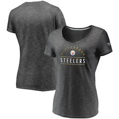 Pittsburgh Steelers Women's League Leader Space Dye V-Neck T-Shirt Charcoal | Fanatics