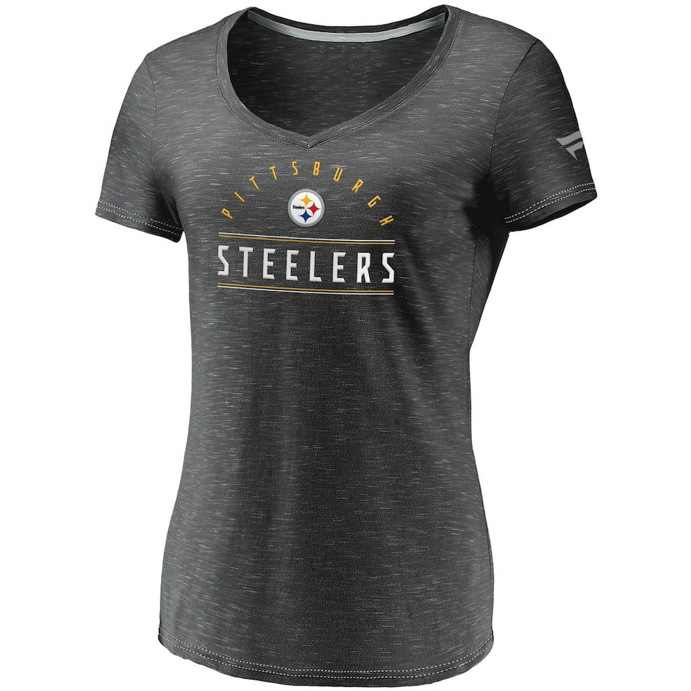 Pittsburgh Steelers Women's League Leader Space Dye V-Neck T-Shirt Charcoal | Fanatics