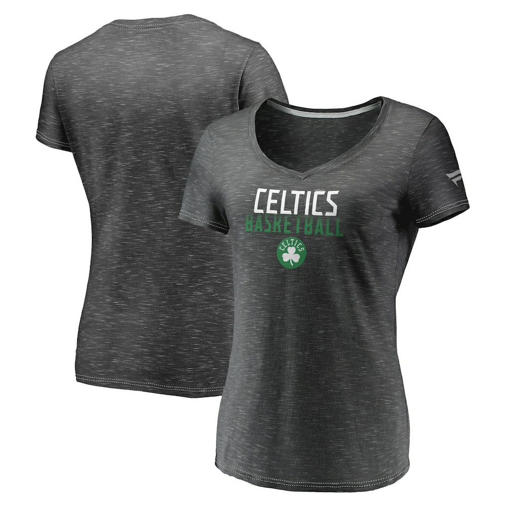 Boston Celtics Women's Double-Fade Space-Dye V-Neck T-Shirt Charcoal - NBA