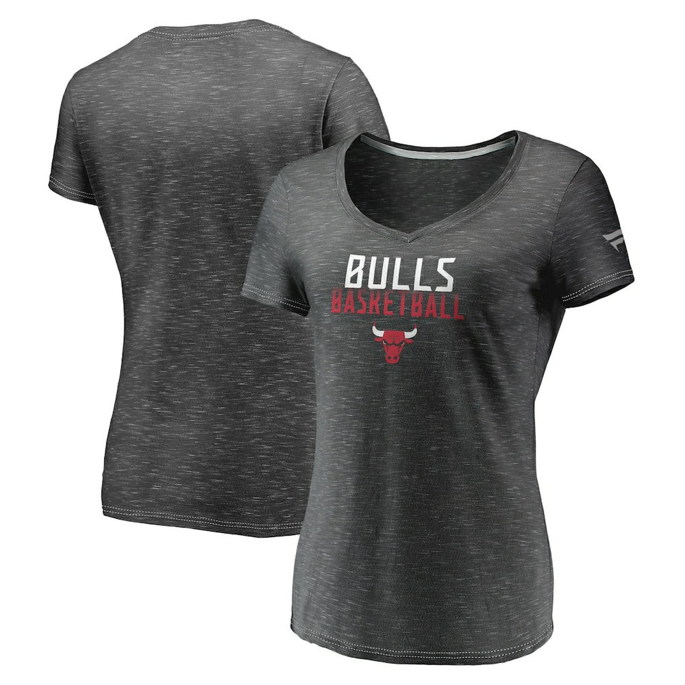 Chicago Bulls Women's Double-Fade Space-Dye V-Neck T-Shirt Charcoal - NBA