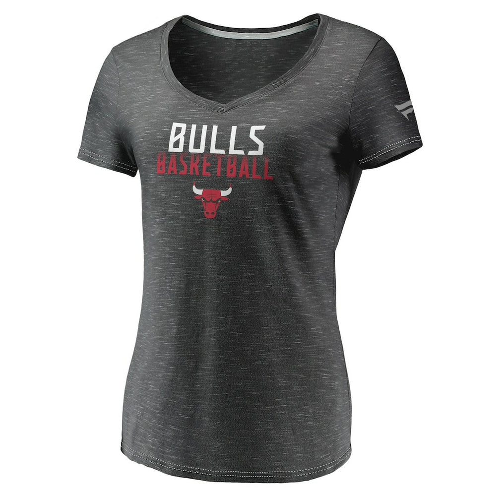 Chicago Bulls Women's Double-Fade Space-Dye V-Neck T-Shirt Charcoal - NBA