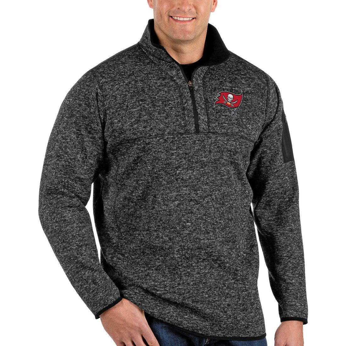 Tampa Bay Buccaneers Antigua Fortune Big & Tall Quarter-Zip Pullover Jacket Heathered Black | NFL