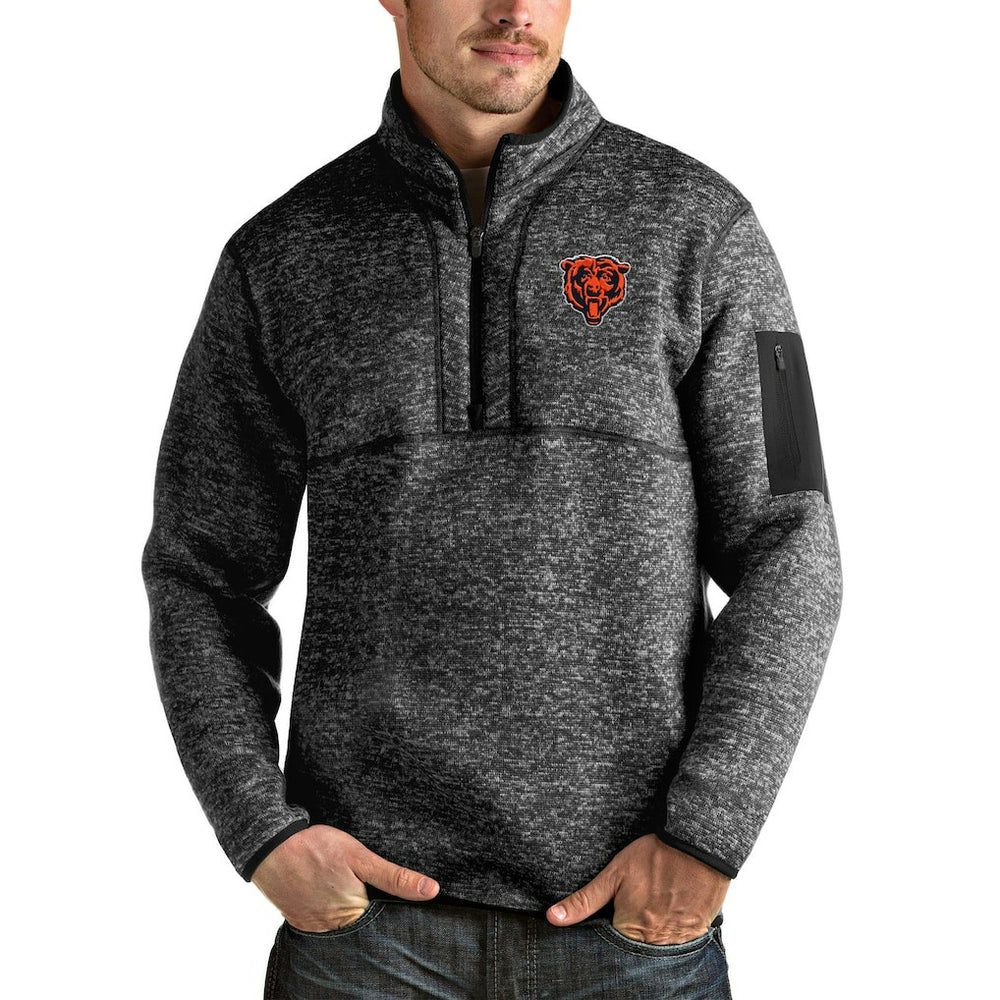 Chicago Bears Antigua Fortune Quarter-Zip Pullover Jacket Heathered Black | NFL