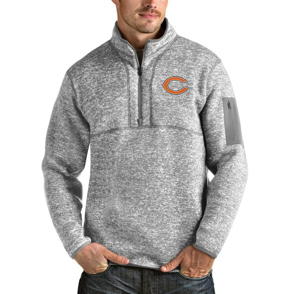 Chicago Bears Antigua Fortune Quarter-Zip Pullover Jacket Heathered Gray | NFL