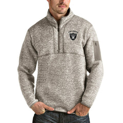Las Vegas Raiders Antigua Primary Logo Fortune Quarter-Zip Pullover Jacket Oatmeal | NFL