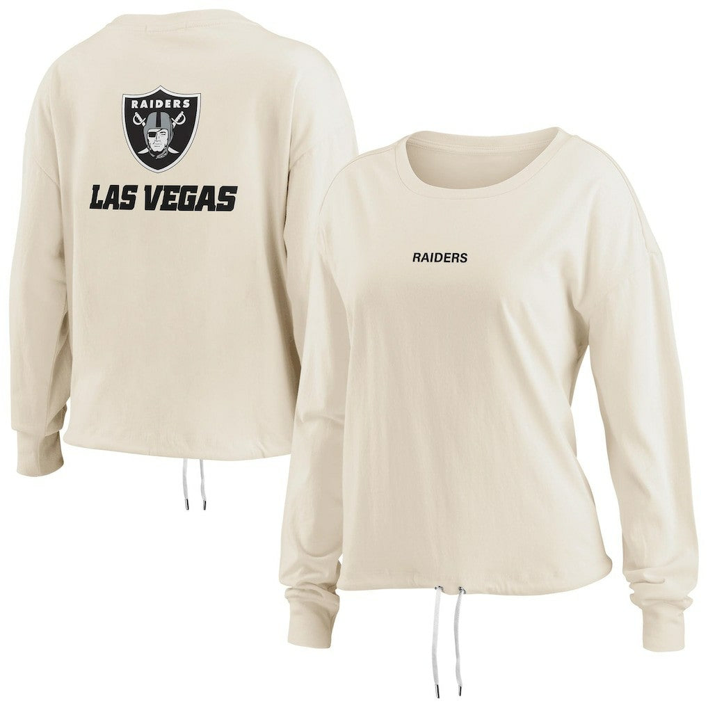 Las Vegas Raiders WEAR by Erin Andrews Women's Long Sleeve Crop Top Shirt Oatmeal | NFL