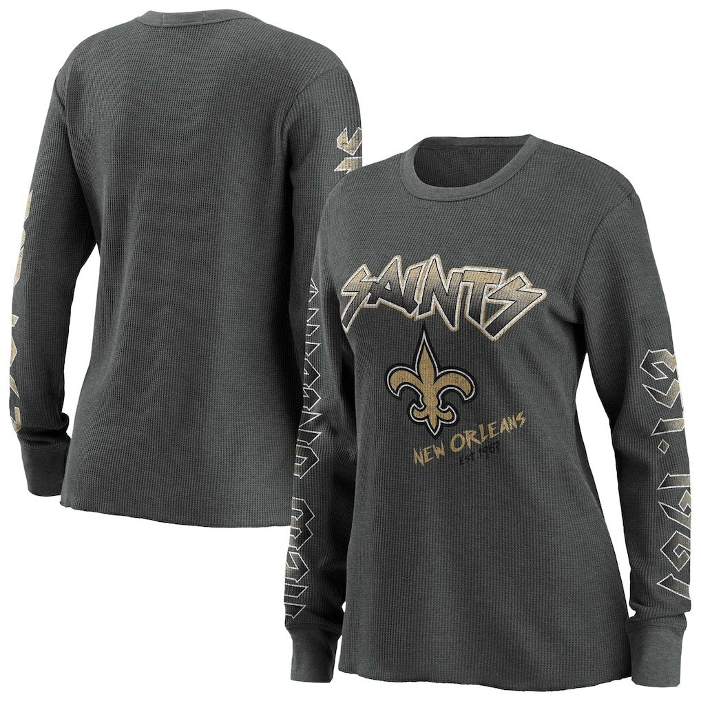 New Orleans Saints WEAR by Erin Andrews Women's Long Sleeve Thermal T-Shirt Gray | NFL