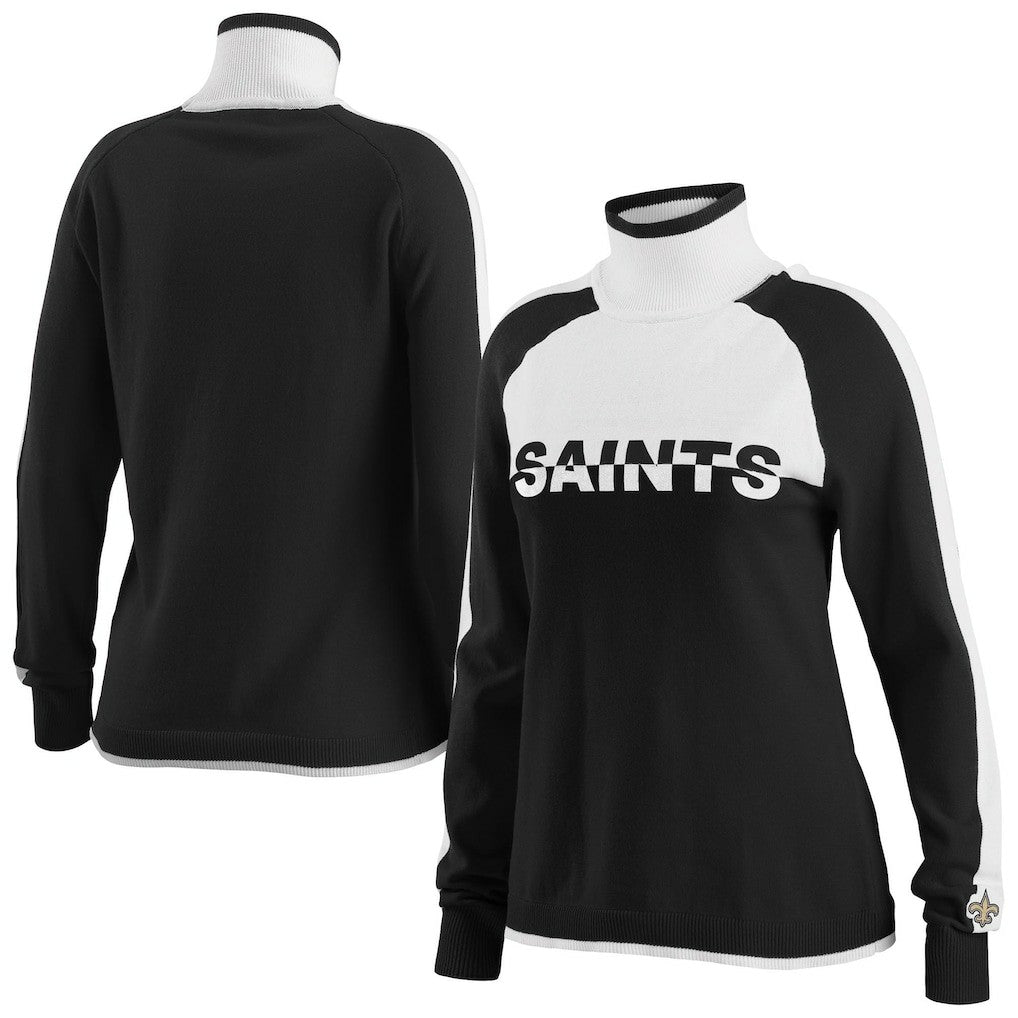 New Orleans Saints WEAR by Erin Andrews Women's Ski Raglan Pullover Sweater Black | NFL