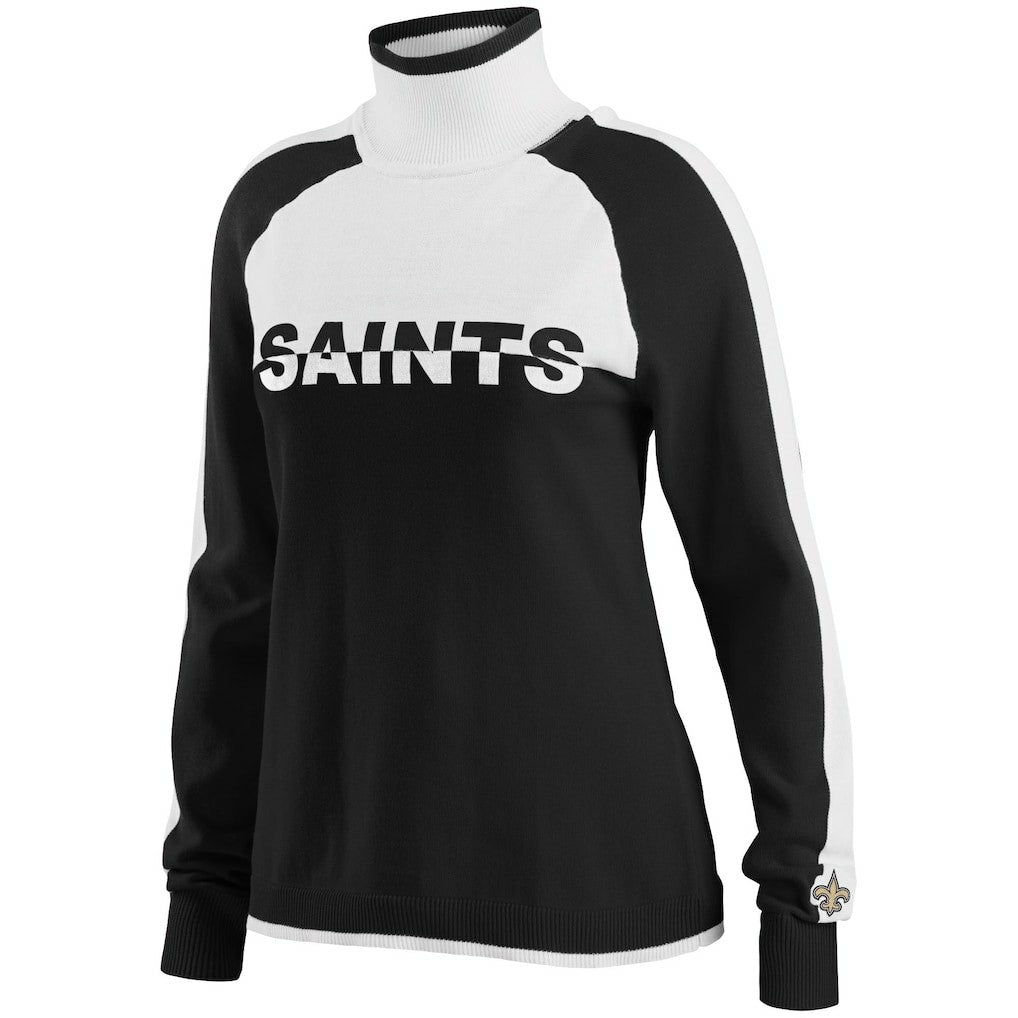 New Orleans Saints WEAR by Erin Andrews Women's Ski Raglan Pullover Sweater Black | NFL