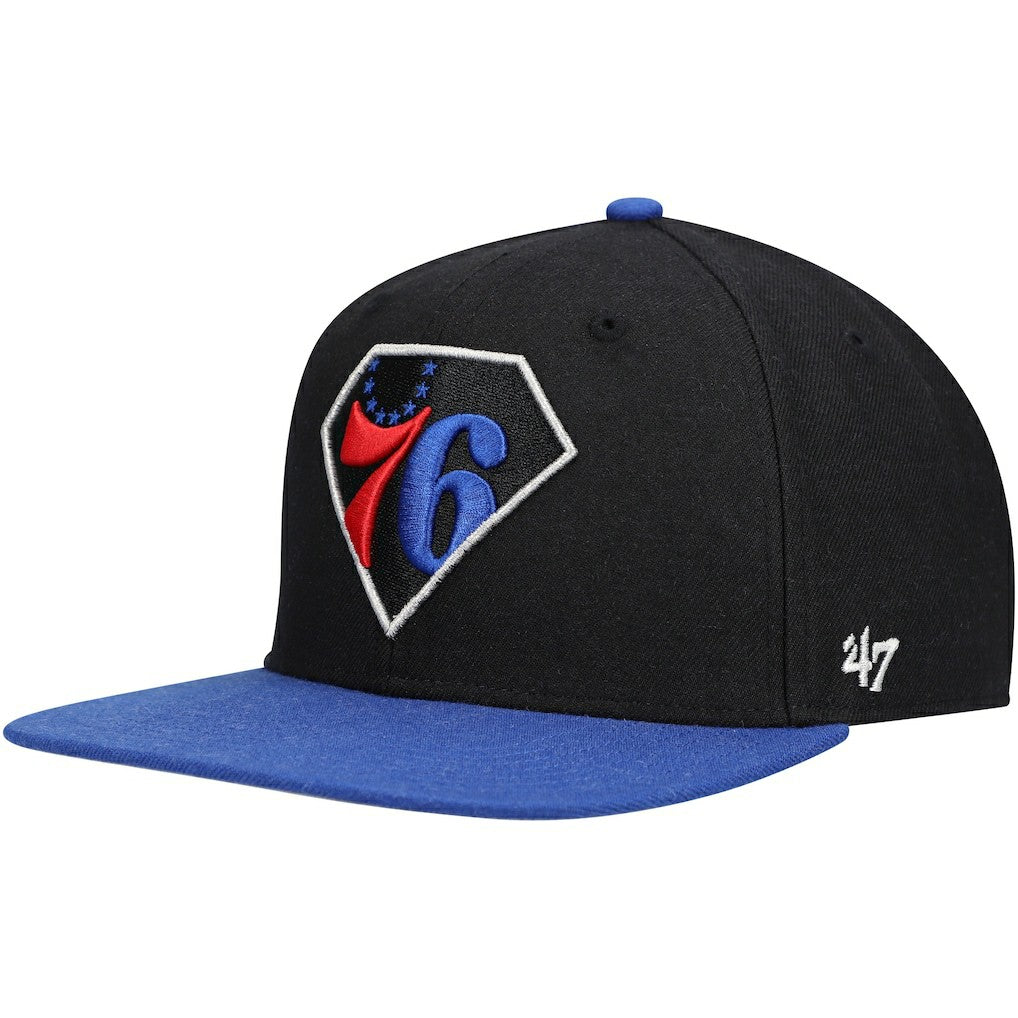 Philadelphia 76ers '47 75th Anniversary Carat Captain Snapback Hat Black/Royal - NBA