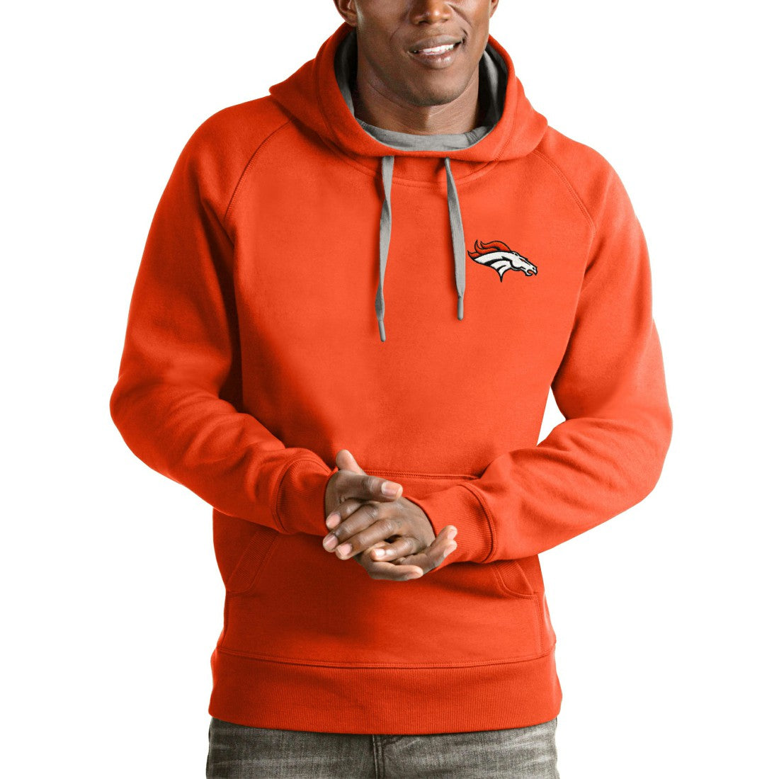 Denver Broncos Antigua Logo Victory Pullover Hoodie Orange | NFL