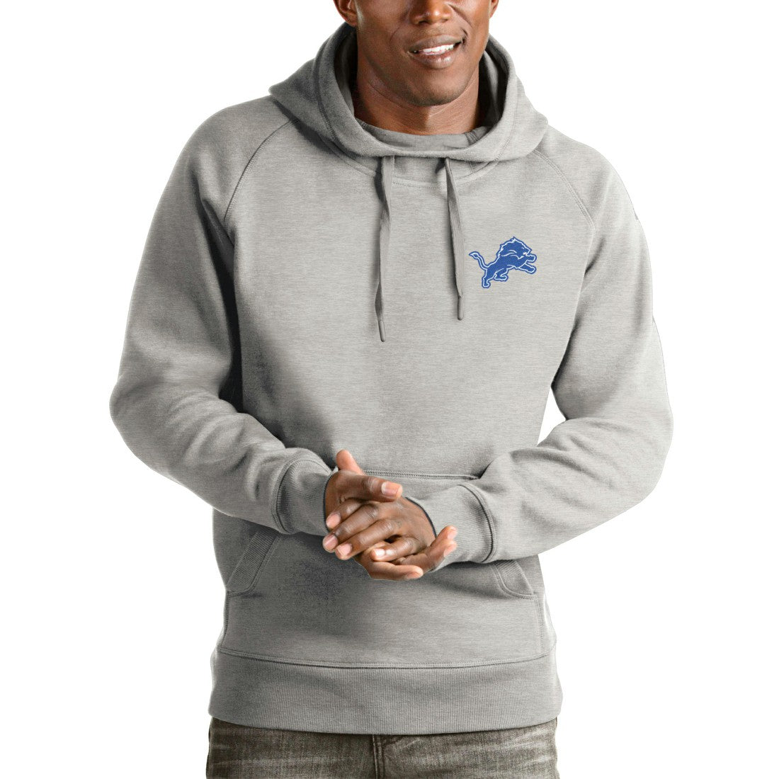Detroit Lions Antigua Logo Victory Pullover Hoodie Heathered Gray | NFL