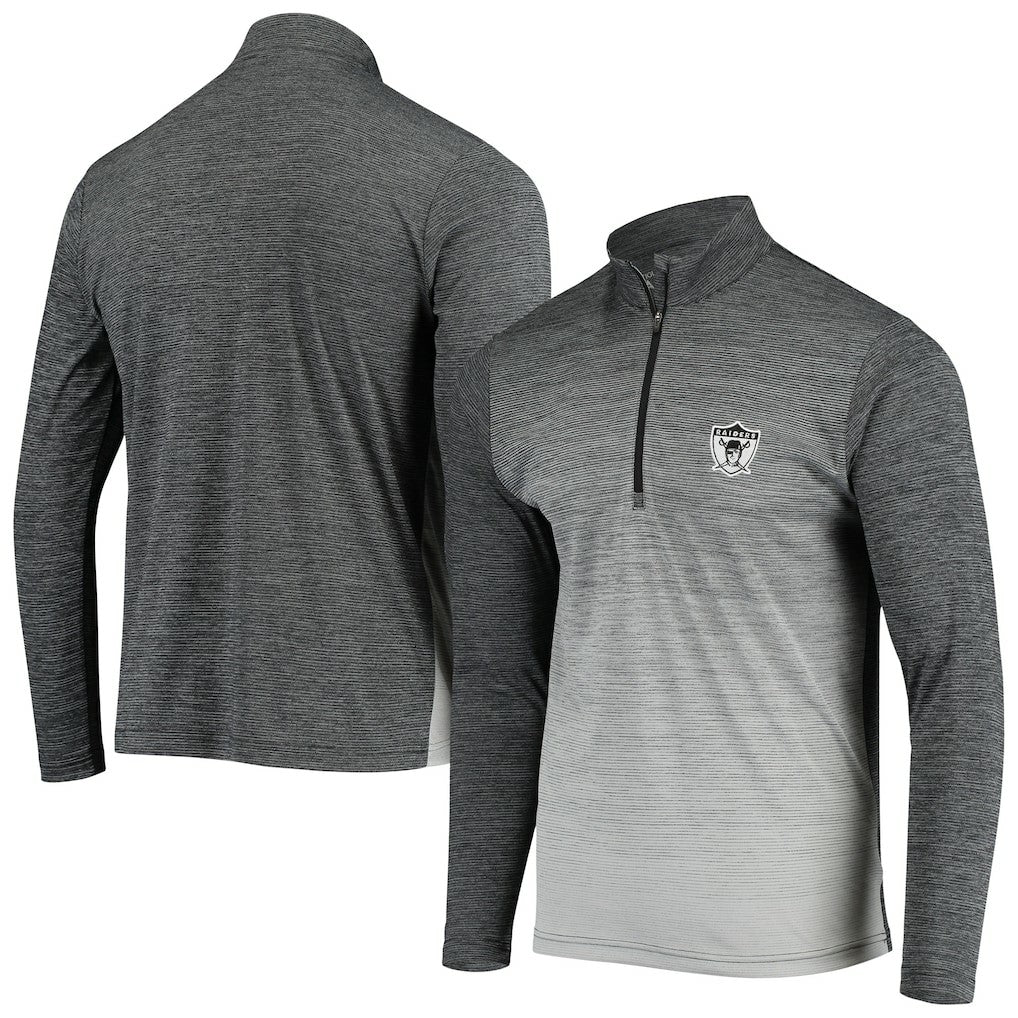 Las Vegas Raiders Antigua Throwback Cycle Quarter-Zip Jacket Black/Heathered Gray | NFL