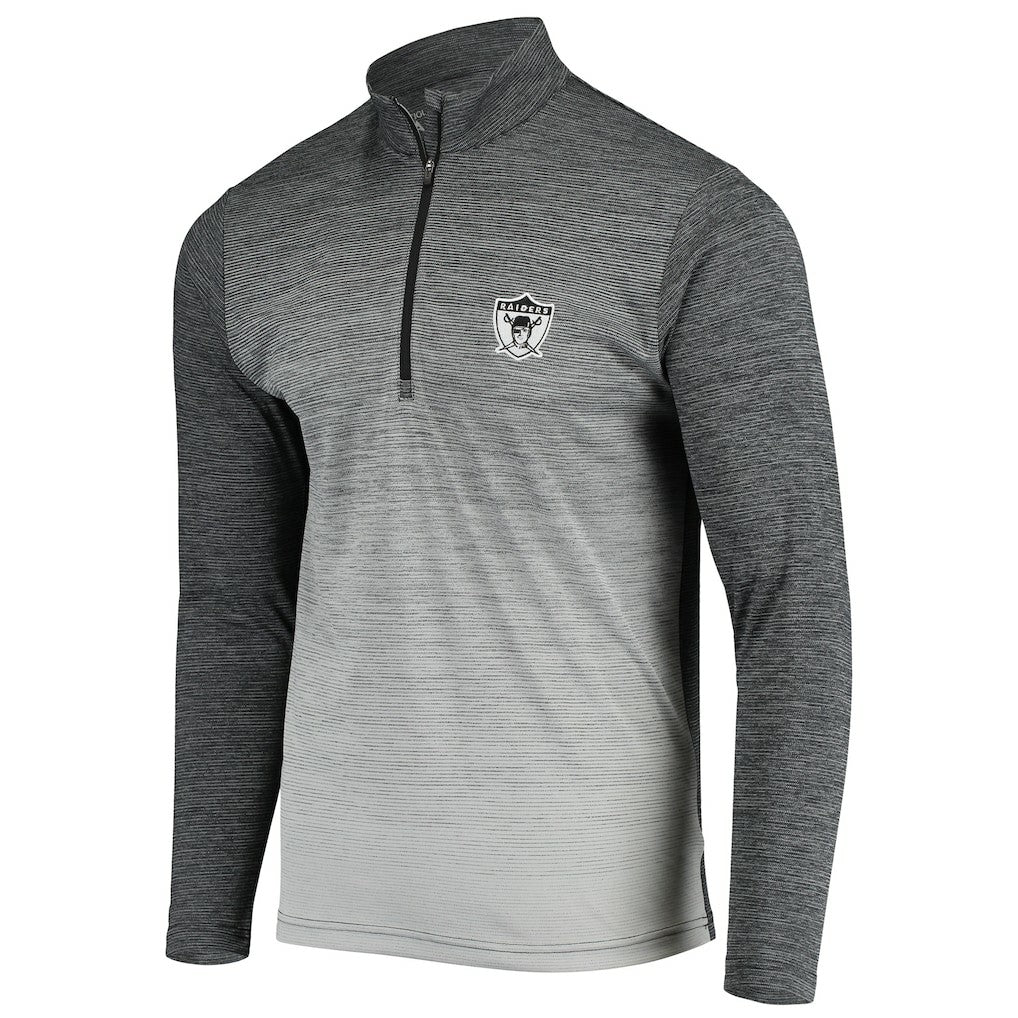 Las Vegas Raiders Antigua Throwback Cycle Quarter-Zip Jacket Black/Heathered Gray | NFL