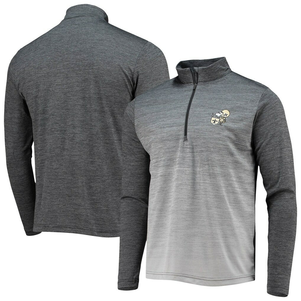 New Orleans Saints Antigua Throwback Cycle Quarter-Zip Jacket Black/Heathered Gray | NFL