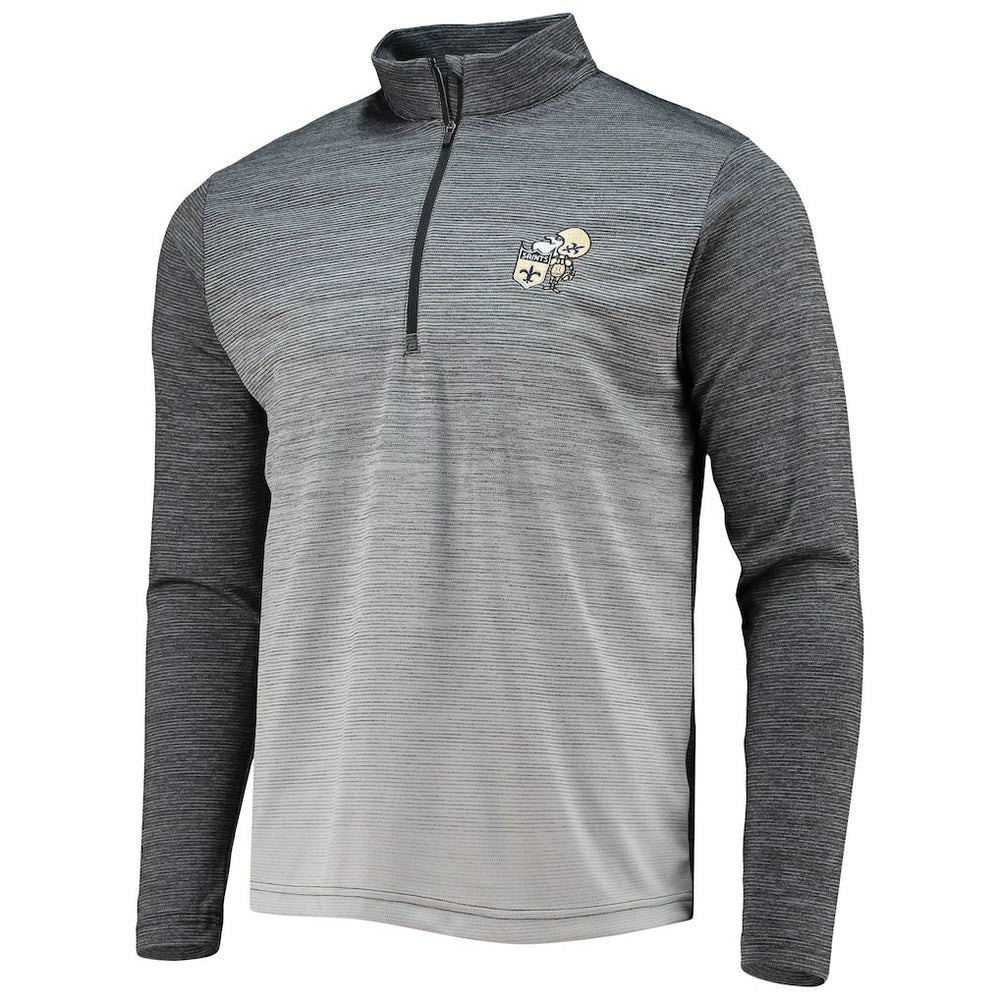 New Orleans Saints Antigua Throwback Cycle Quarter-Zip Jacket Black/Heathered Gray | NFL