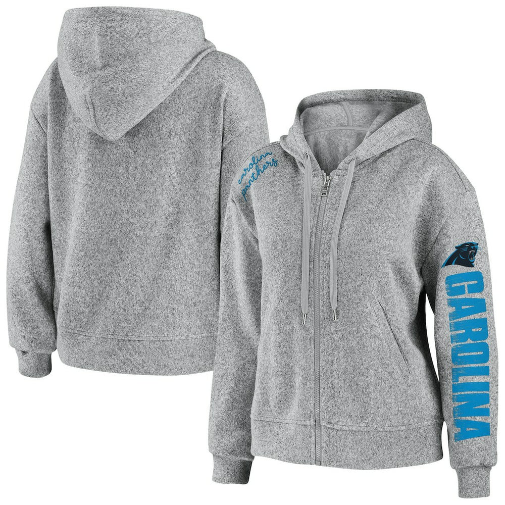 Carolina Panthers WEAR by Erin Andrews Women's Full-Zip Hoodie Heathered Gray | NFL