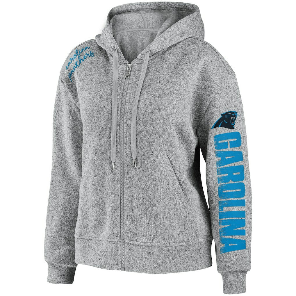 Carolina Panthers WEAR by Erin Andrews Women's Full-Zip Hoodie Heathered Gray | NFL