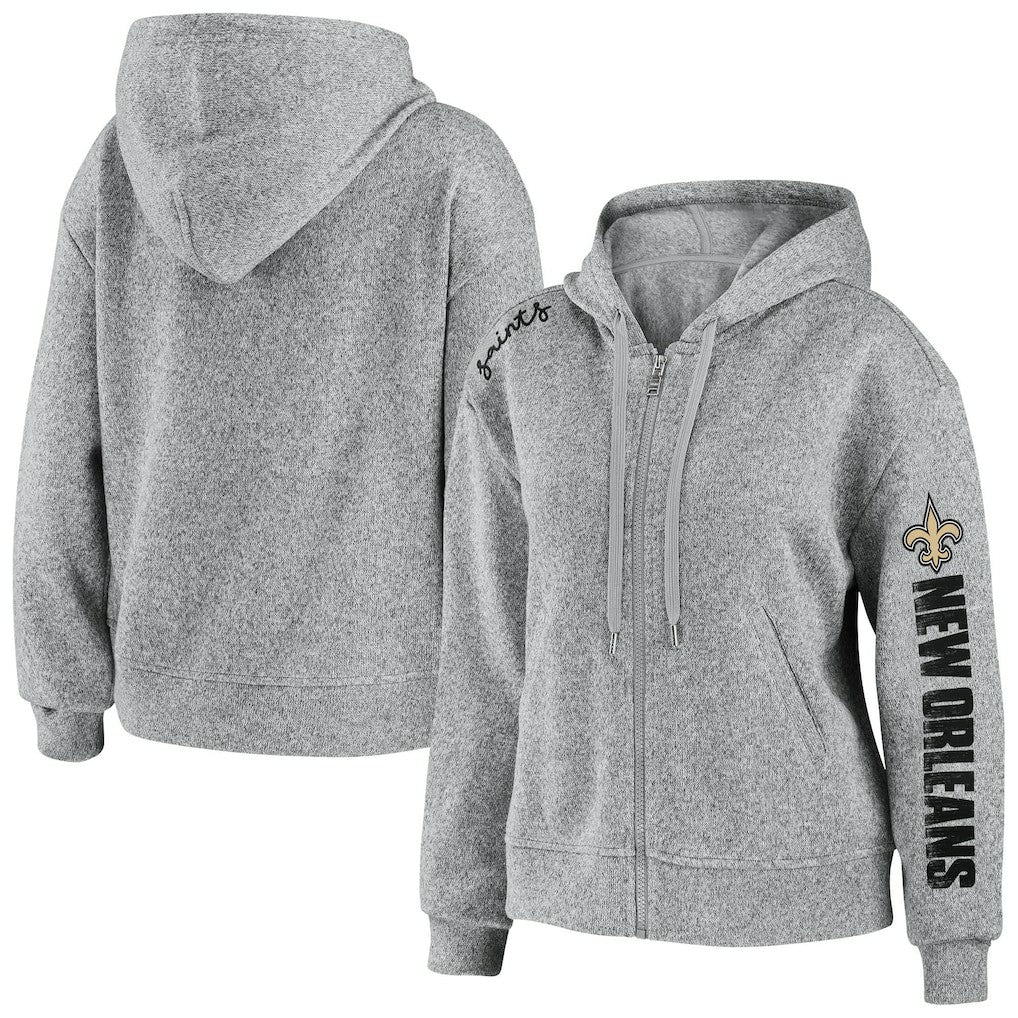 New Orleans Saints WEAR by Erin Andrews Women's Full-Zip Hoodie Heathered Gray | NFL