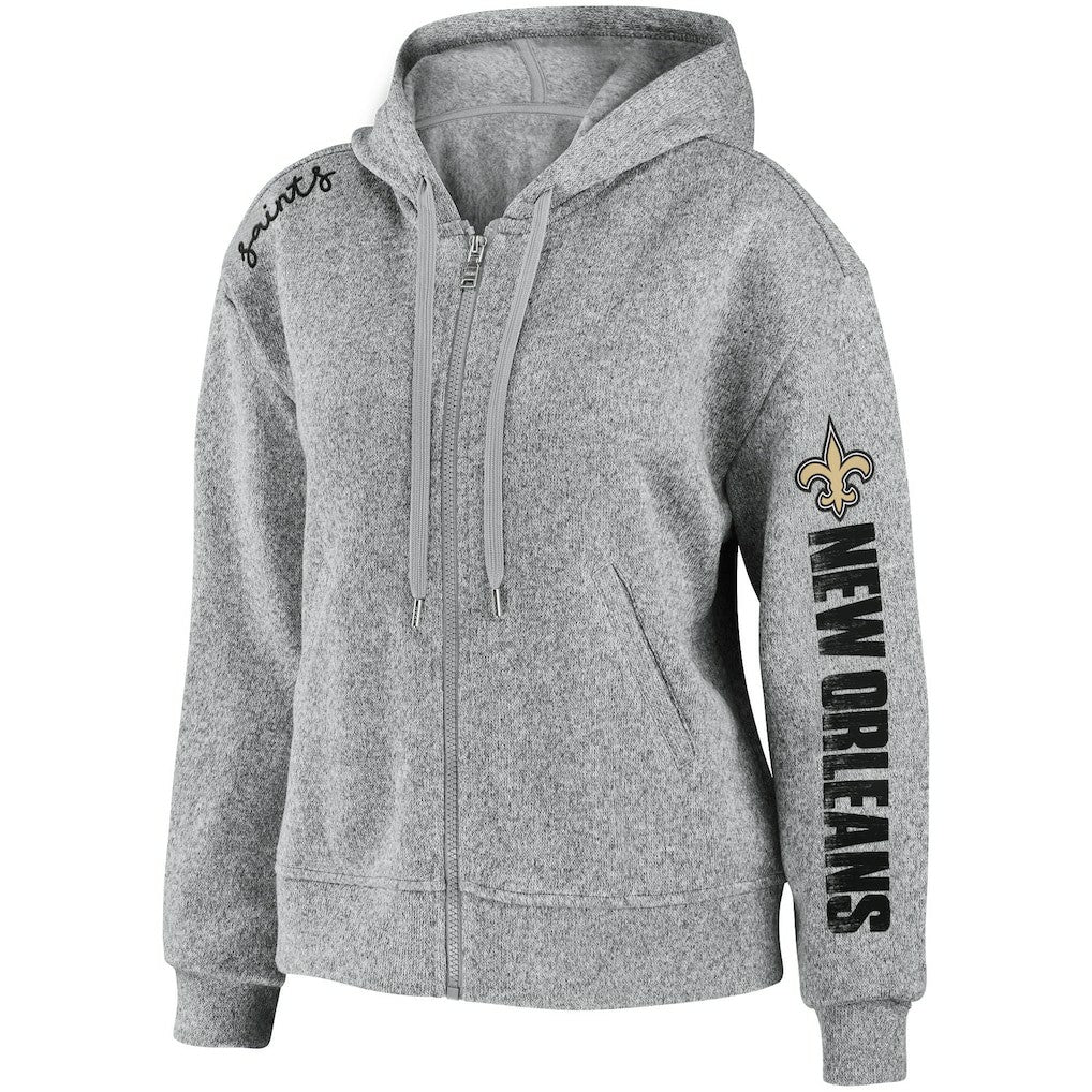 New Orleans Saints WEAR by Erin Andrews Women's Full-Zip Hoodie Heathered Gray | NFL
