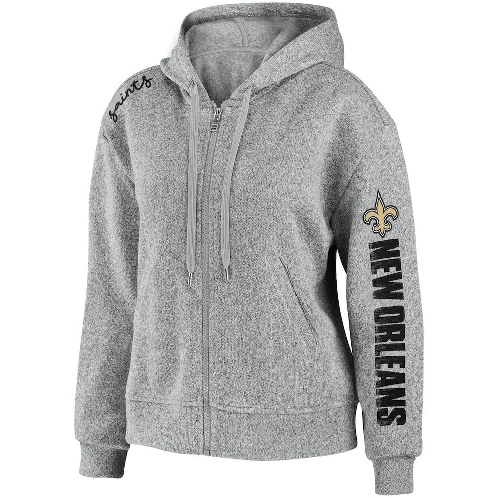 New Orleans Saints WEAR by Erin Andrews Women's Full-Zip Hoodie Heathered Gray | NFL
