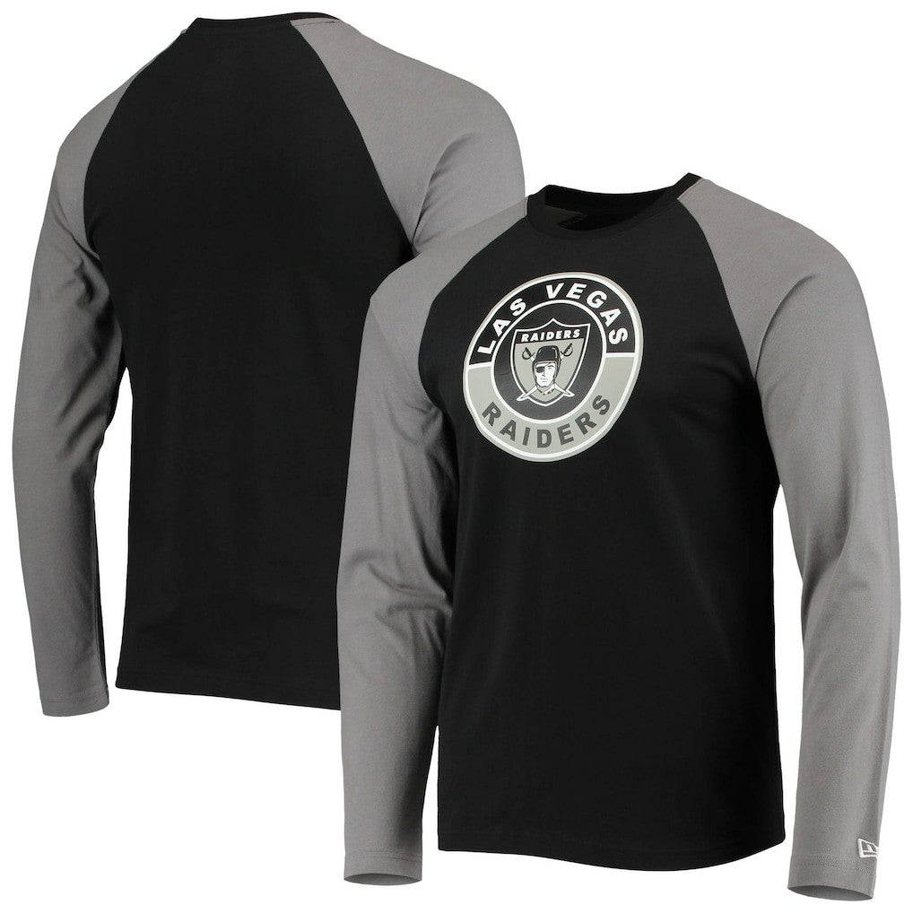 Las Vegas Raiders New Era League Raglan Throwback Long Sleeve T-Shirt Black/Gray | NFL