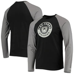 Las Vegas Raiders New Era League Raglan Throwback Long Sleeve T-Shirt Black/Gray | NFL