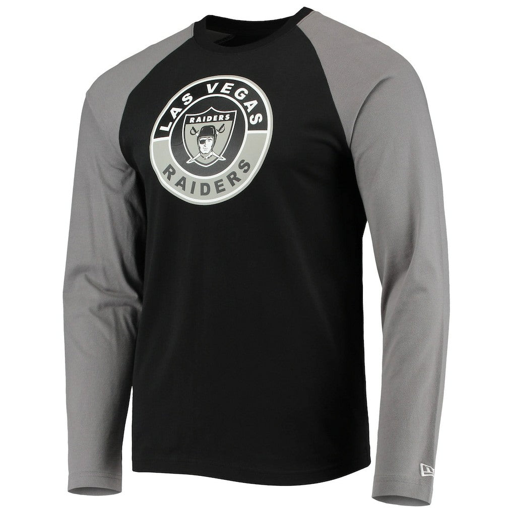 Las Vegas Raiders New Era League Raglan Throwback Long Sleeve T-Shirt Black/Gray | NFL