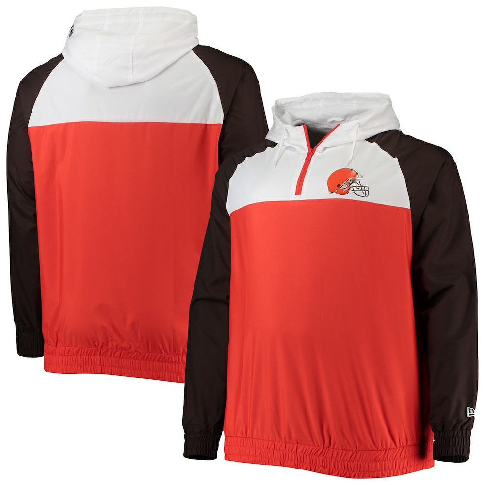 Cleveland Browns New Era Big & Tall League Raglan Quarter-Zip Hoodie Orange/Brown | NFL