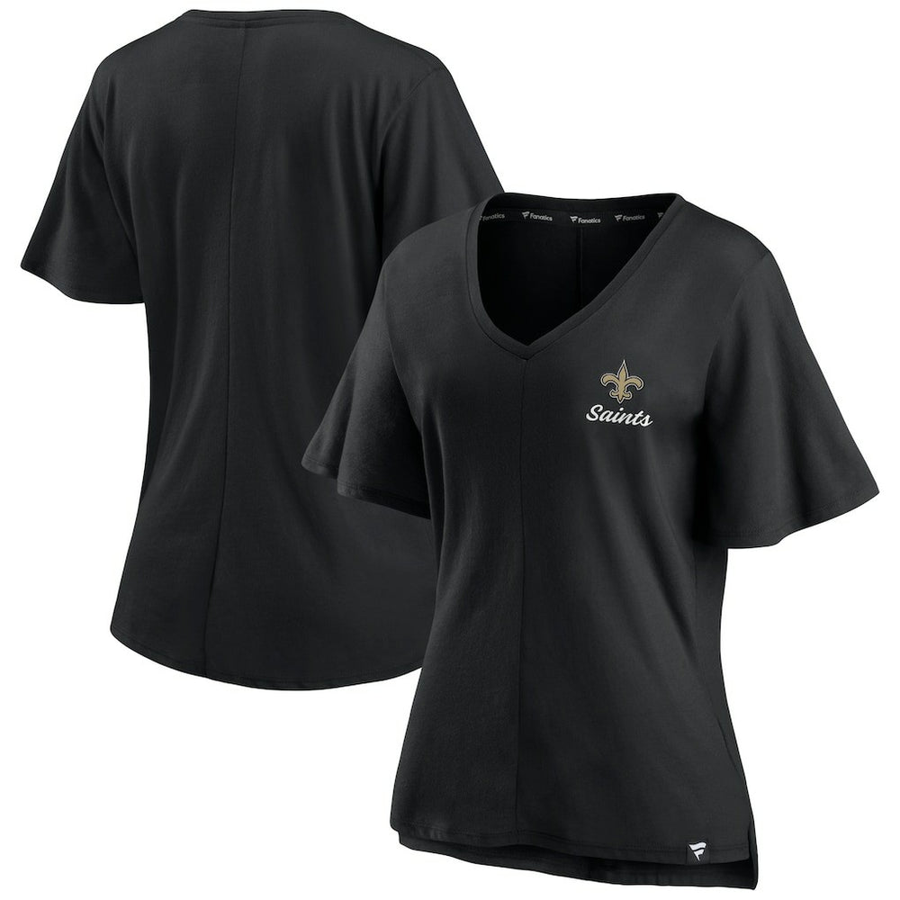 New Orleans Saints Women's Southpaw Flutter V-Neck T-Shirt Black | Fanatics