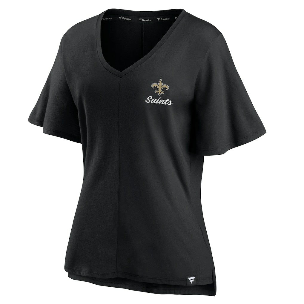 New Orleans Saints Women's Southpaw Flutter V-Neck T-Shirt Black | Fanatics